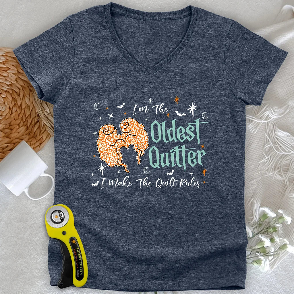 Oldest Quilter Lady V-neck