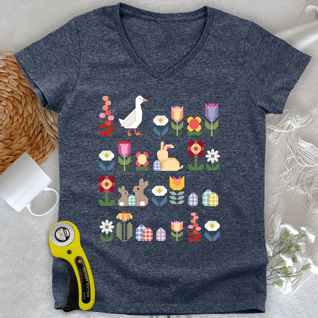 Patchwork Blooms Lady V-neck