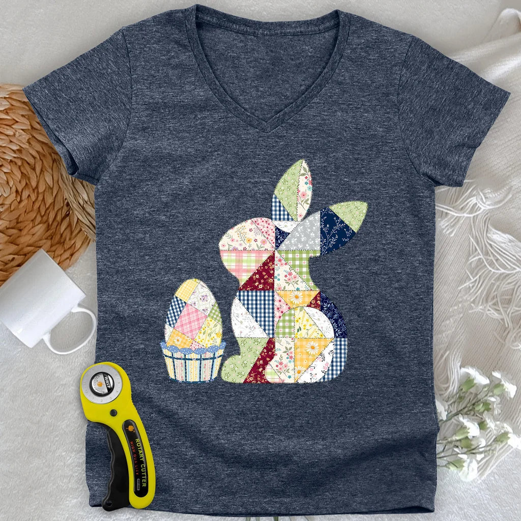 Patchwork Easter Bunny Lady V-neck