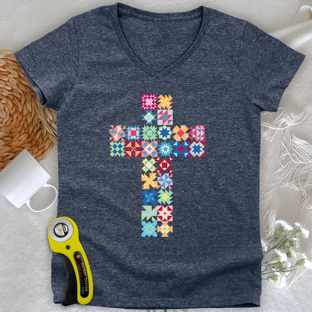 Patchwork Faith Cross Lady V-neck