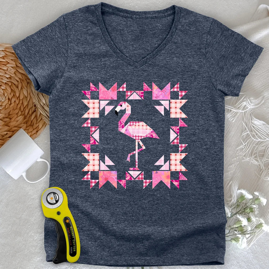 Patchwork Flamingo Panel Lady V-neck