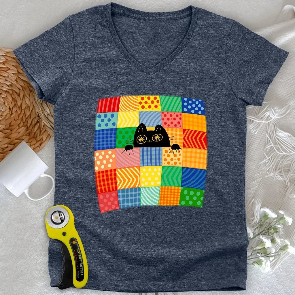 Patchwork Kitty Lady V-neck