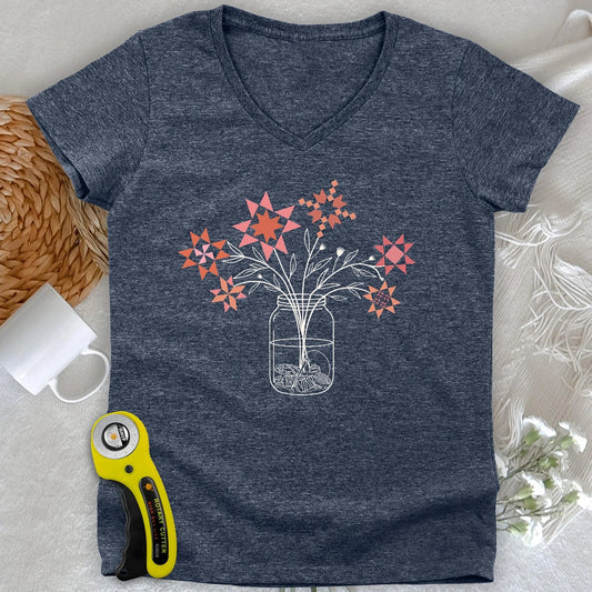 Patchwork Posy Jar Lady V-neck