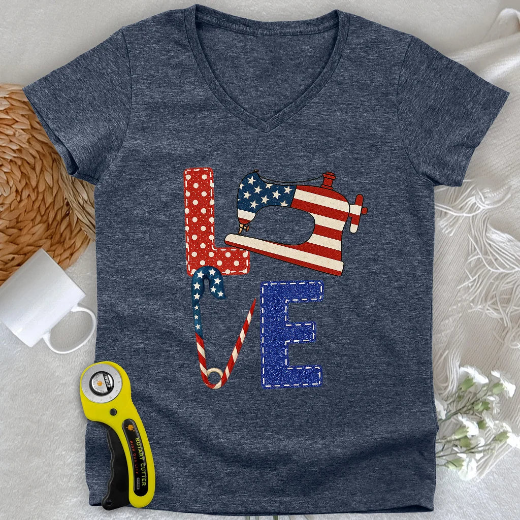 Patriotic Sewist Lady V-neck