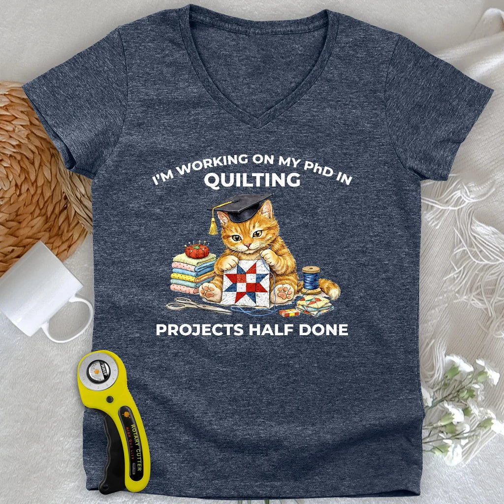 PhD In Quilting Lady V-neck