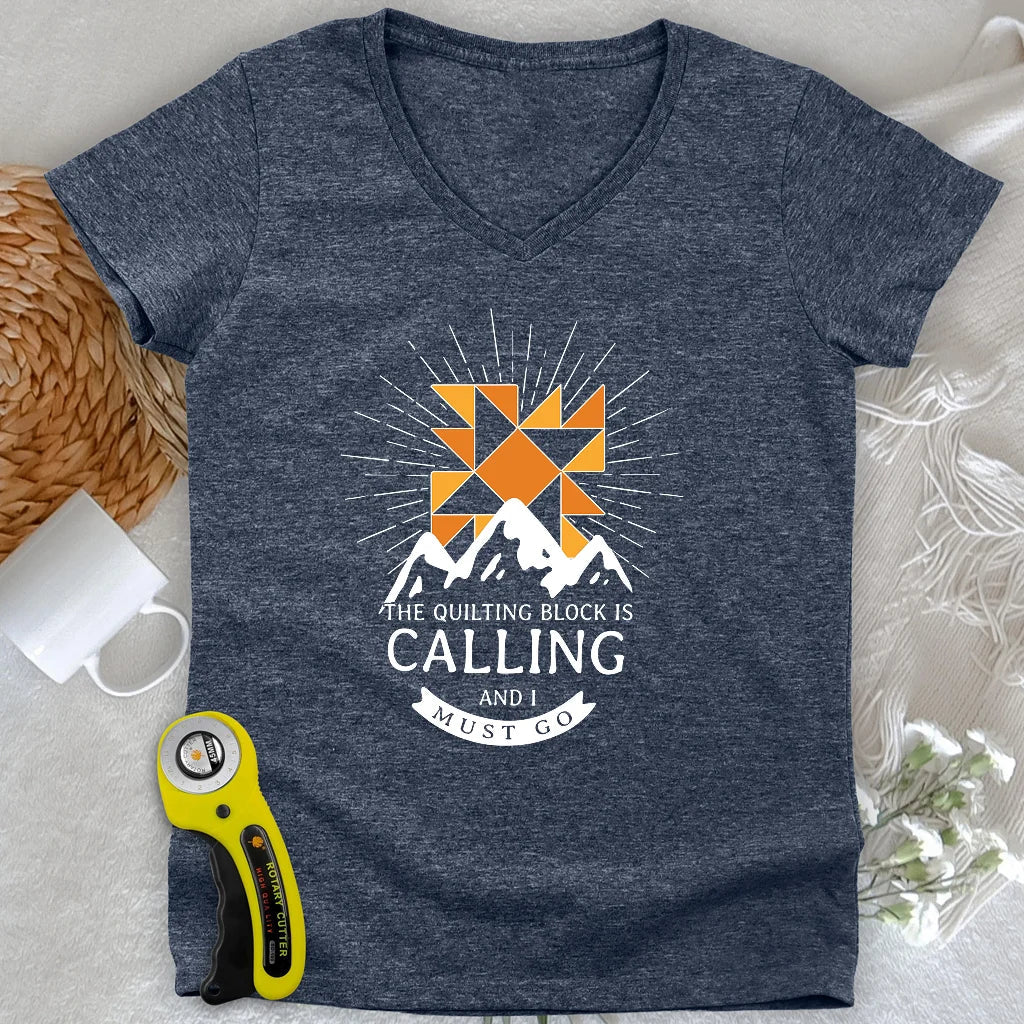 Quilt Block Calling Lady V-neck