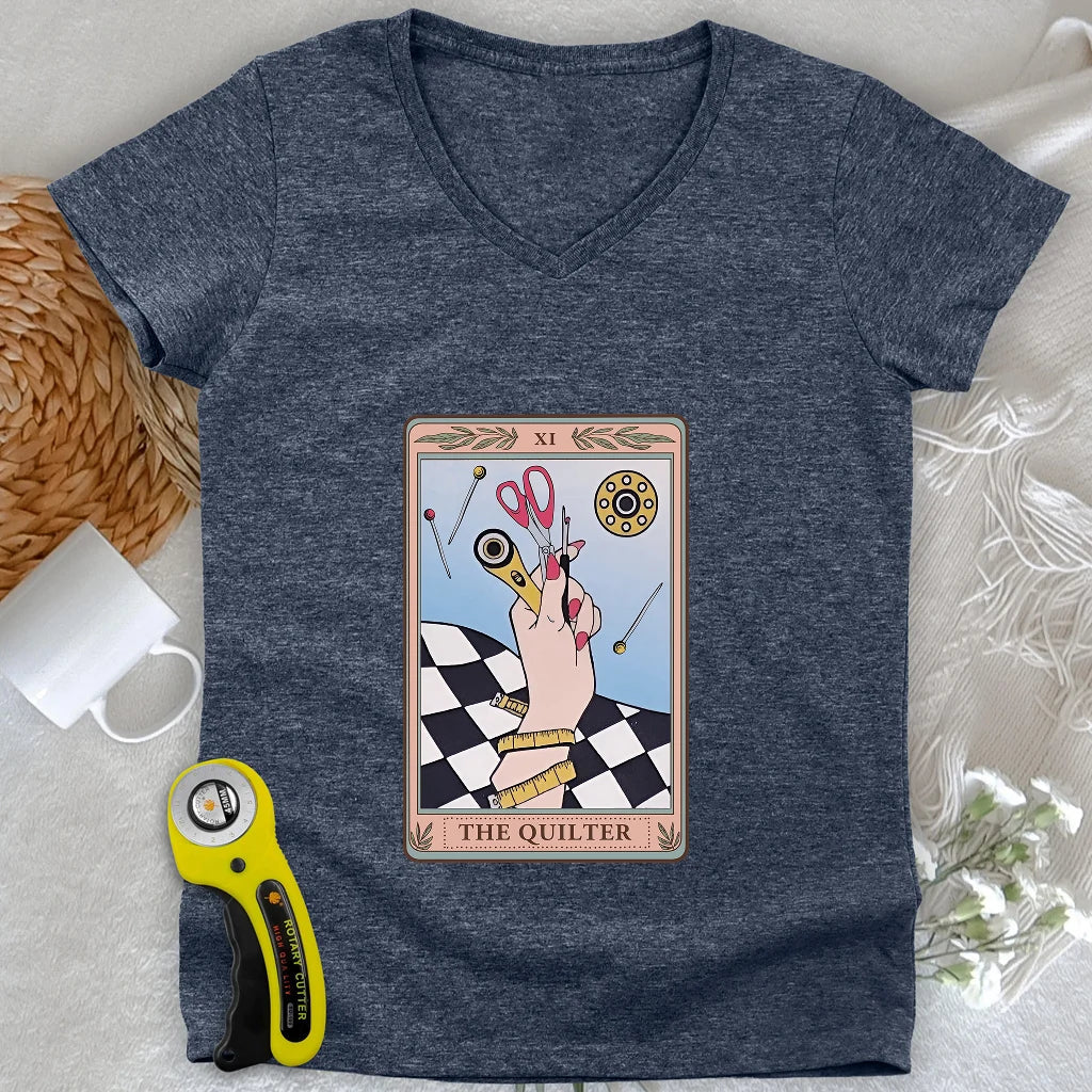 Quilter Tarot Lady V-neck