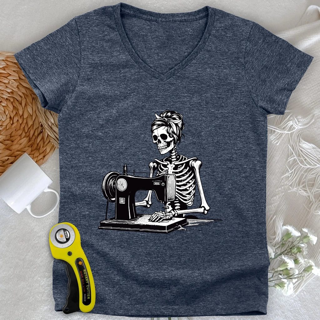 Quilting Skeleton Lady V-neck