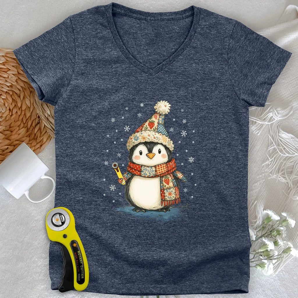 Quilty Little Penguin Lady V-neck