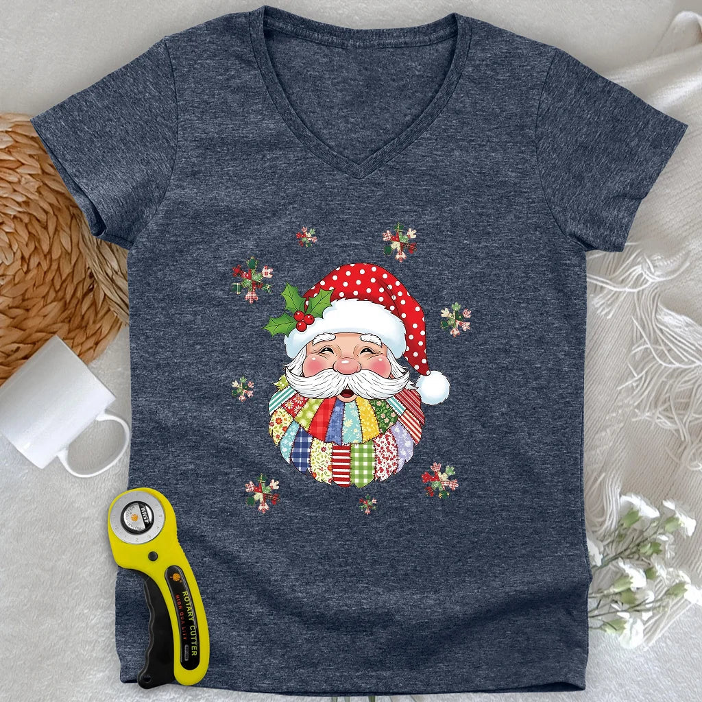 Santa Claus Patch Lady V-neck