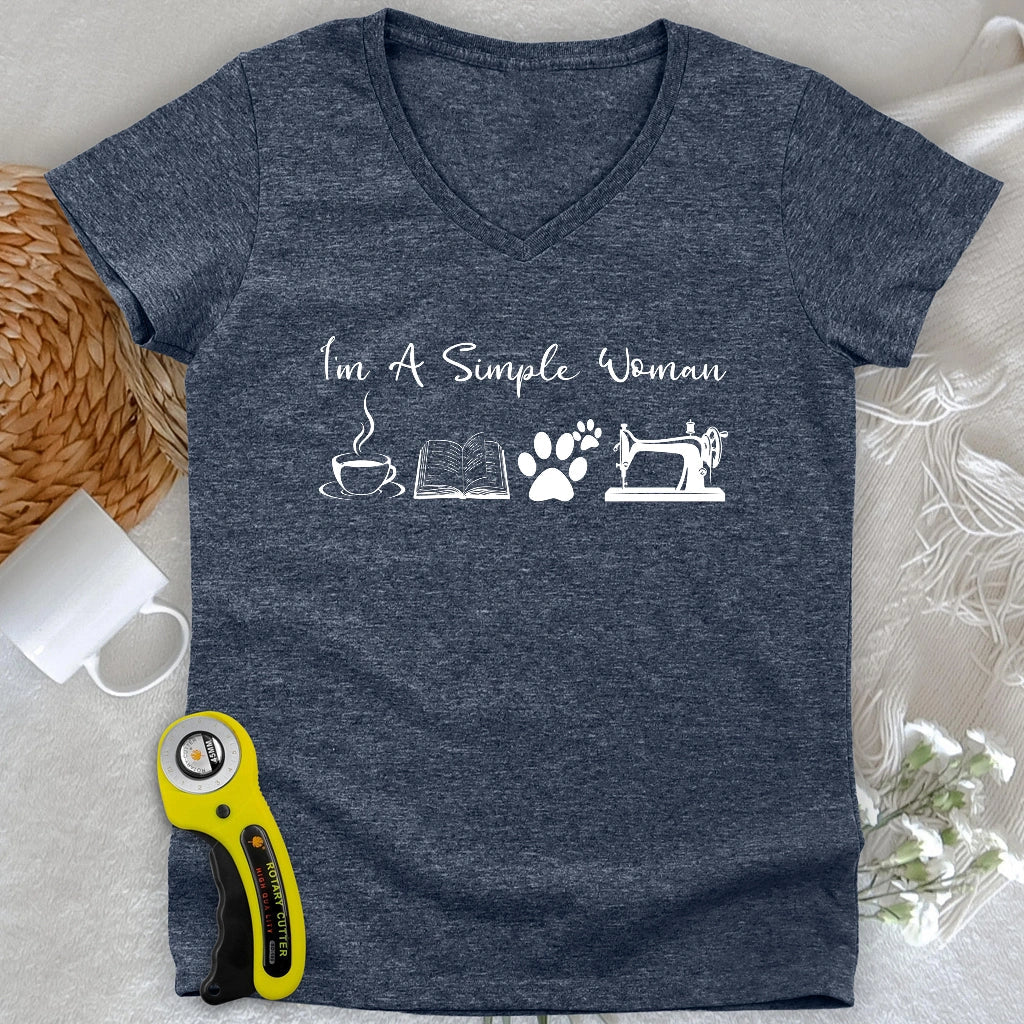 Sewing Woman Lady V-neck