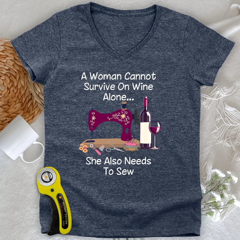 Sewing and Wining Lady V-neck