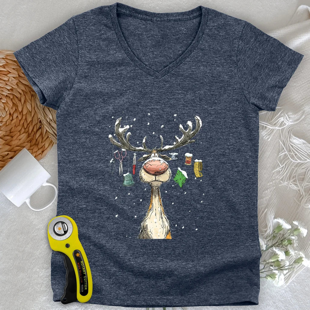 The Reindeer Quilter Lady V-neck