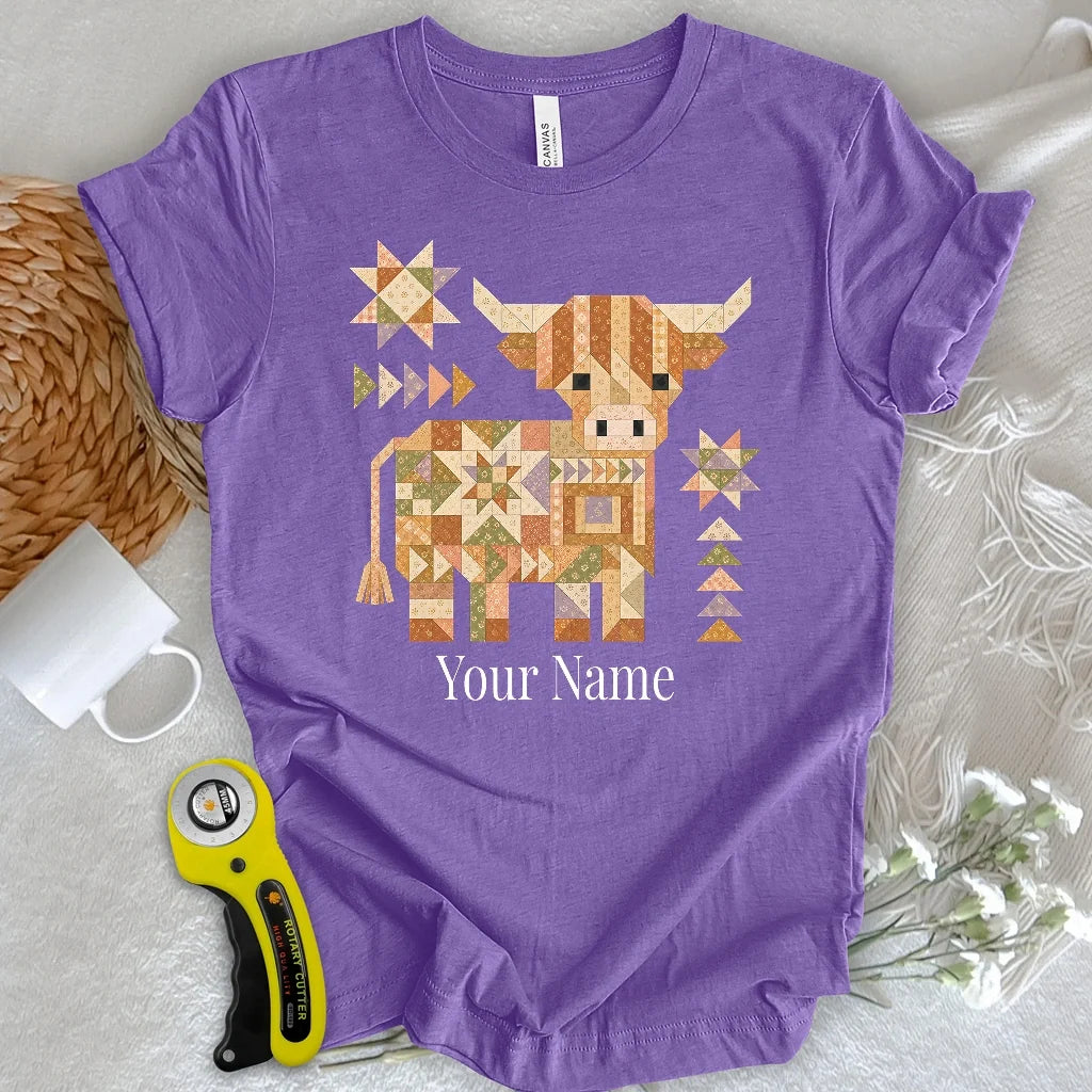 "Custom Name" Patchwork Highland Cow T-shirt