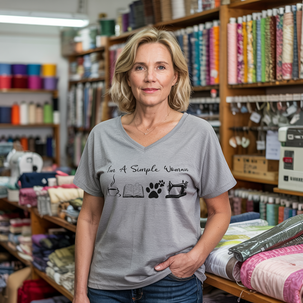 Sewing Woman Lady V-neck