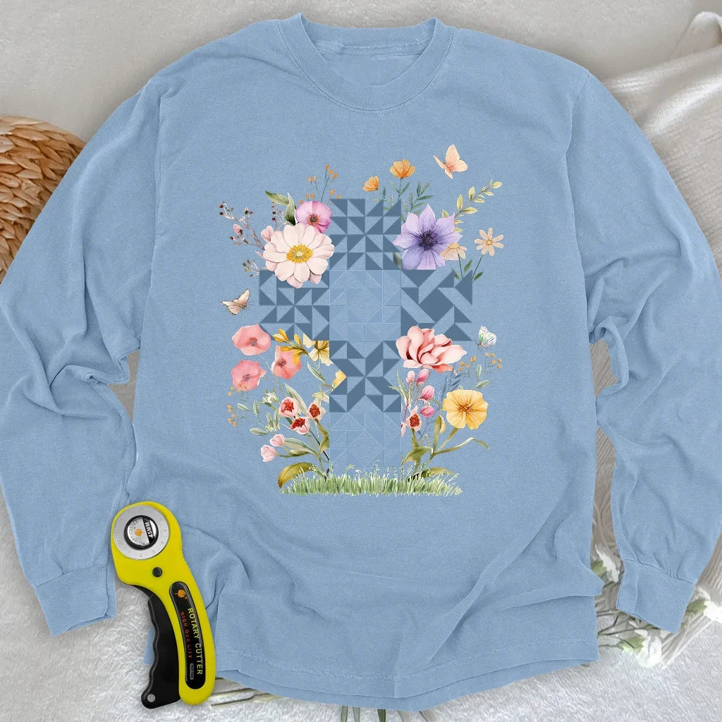 Floral Faith Quilt Long Sleeve T-shirt