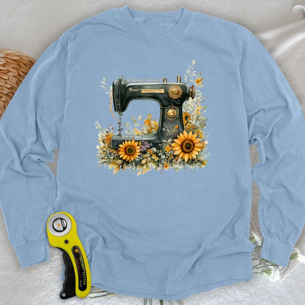 Floral Sewing Machine Long Sleeve T-shirt