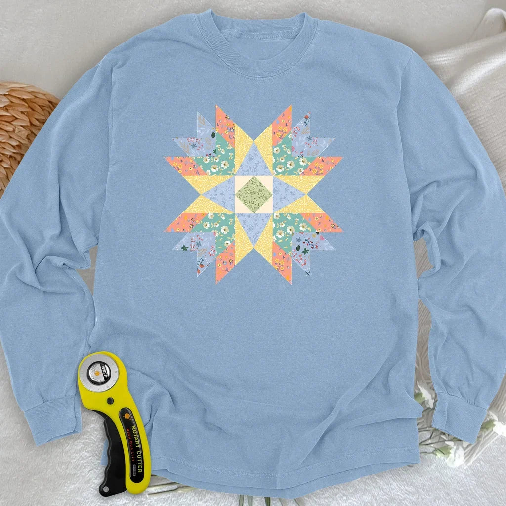 Floral Star Quilt Long Sleeve T-shirt