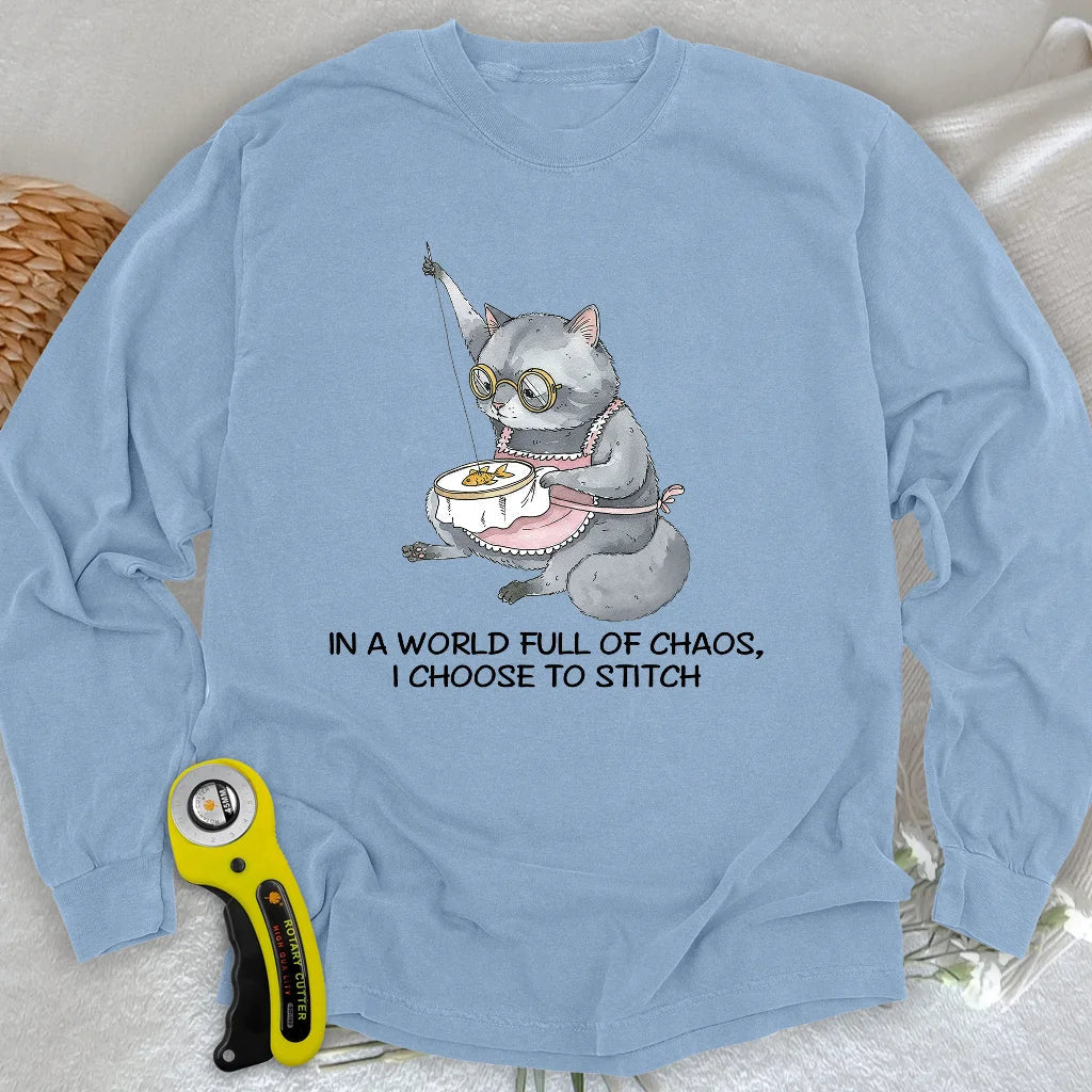 Granny Cat Sewist Long Sleeve T-shirt