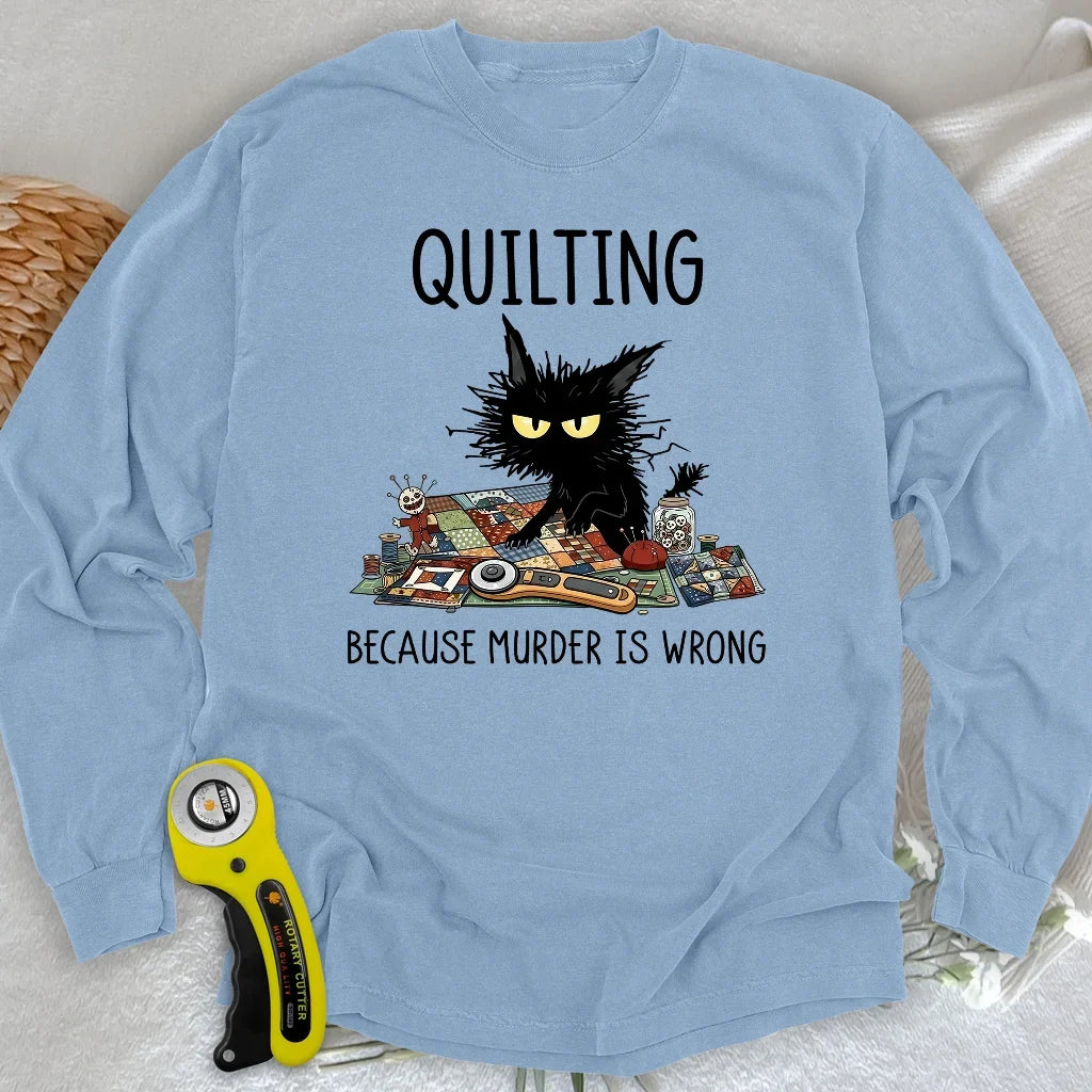 Grumpy Quilter Cat Long Sleeve T-shirt