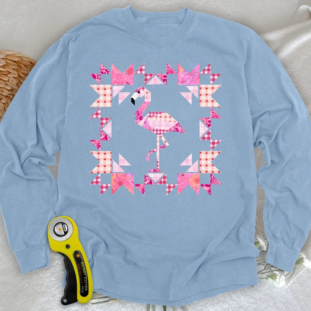 Patchwork Flamingo Panel Long Sleeve T-shirt