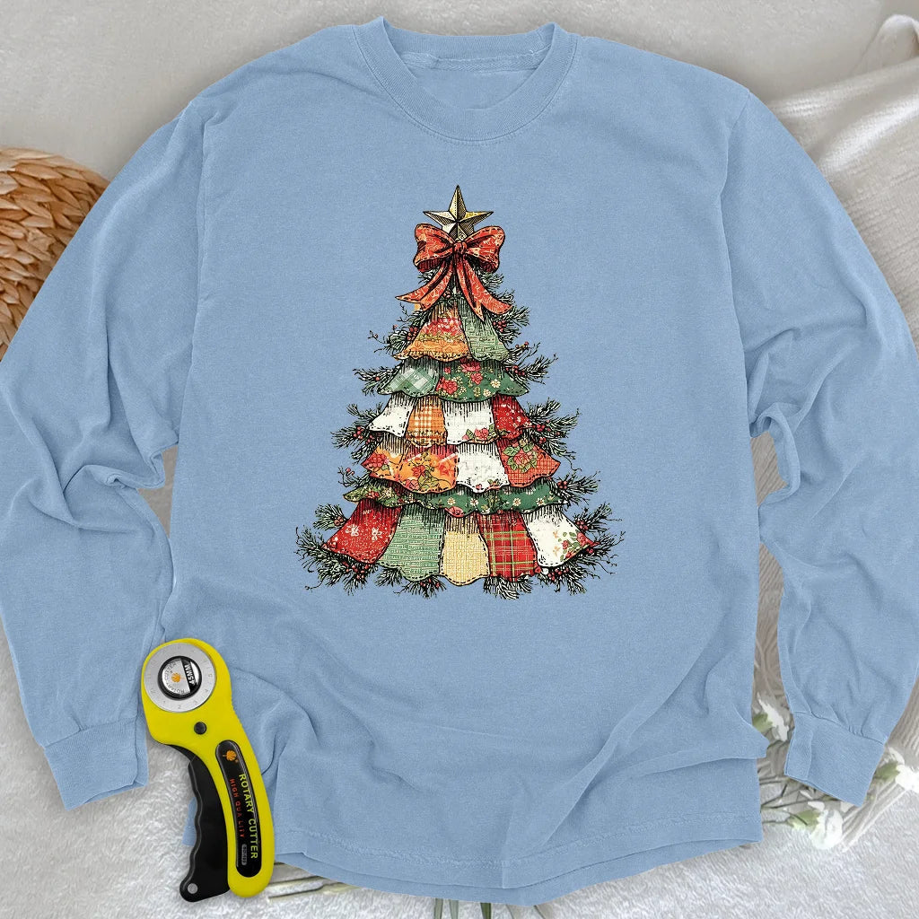 Patchwork Xmas Tree Long Sleeve T-shirt