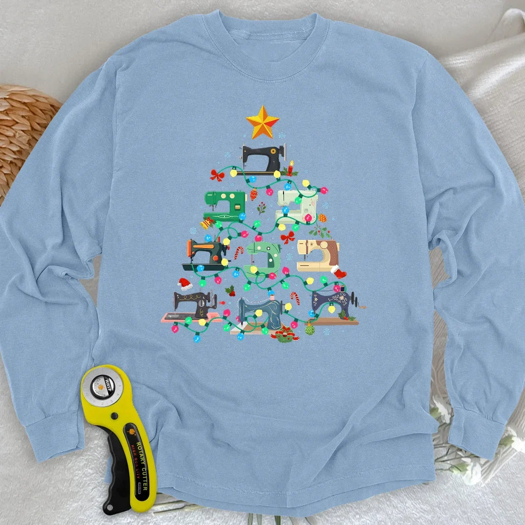 Sewing Christmas Tree Long Sleeve T-shirt
