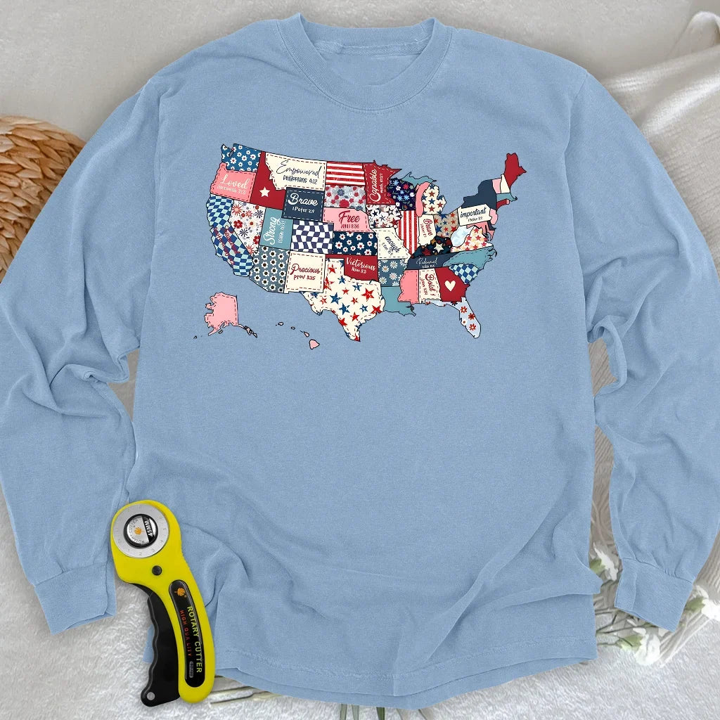 USA Quilt Map Long Sleeve T-shirt