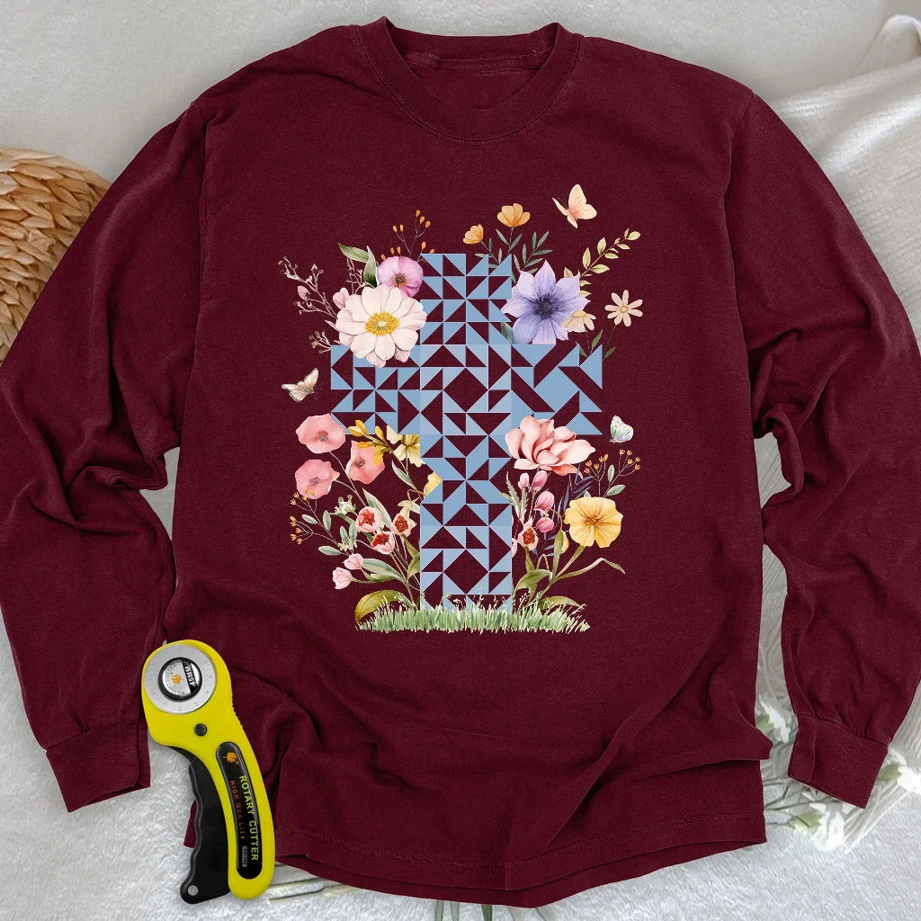 Floral Faith Quilt Long Sleeve T-shirt