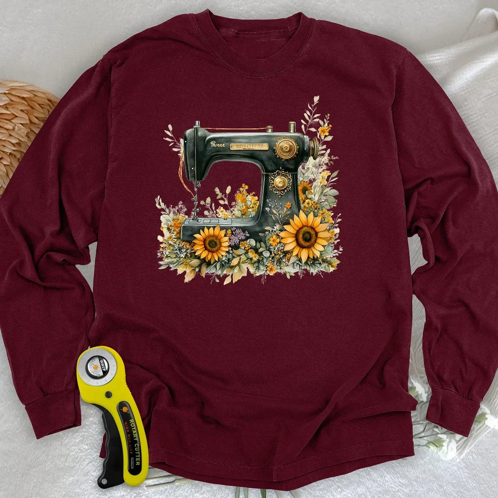 Floral Sewing Machine Long Sleeve T-shirt