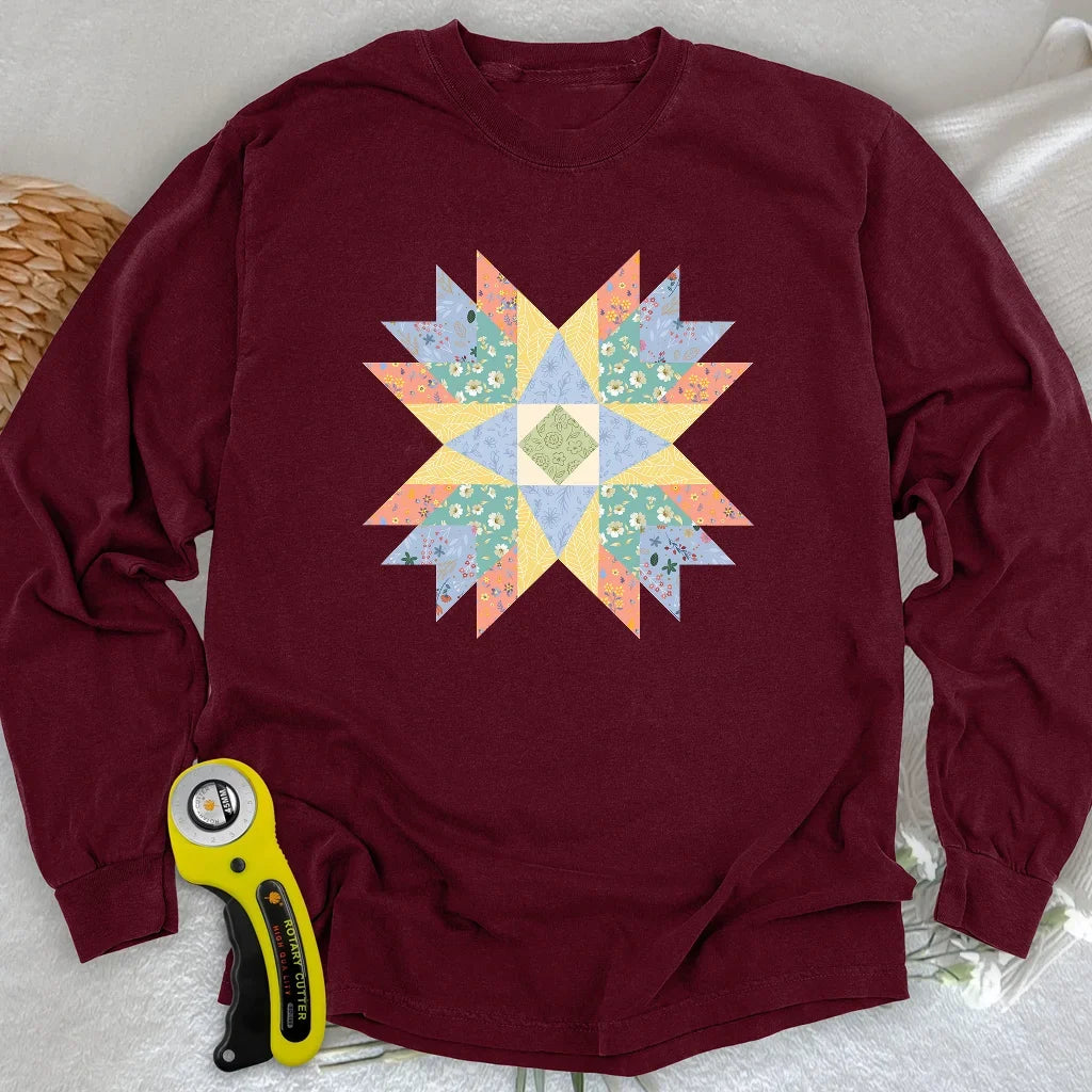 Floral Star Quilt Long Sleeve T-shirt