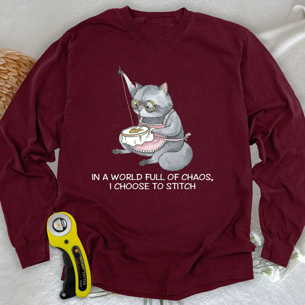 Granny Cat Sewist Long Sleeve T-shirt