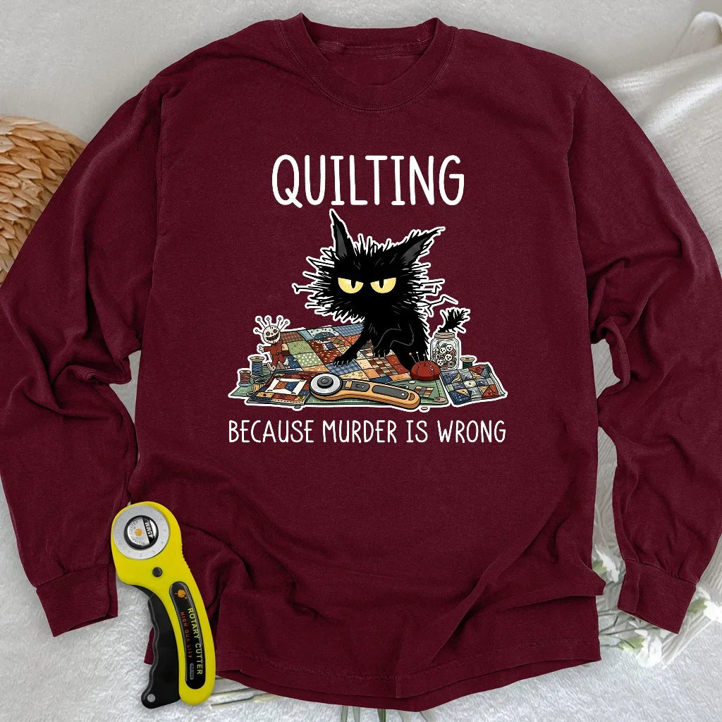 Grumpy Quilter Cat Long Sleeve T-shirt