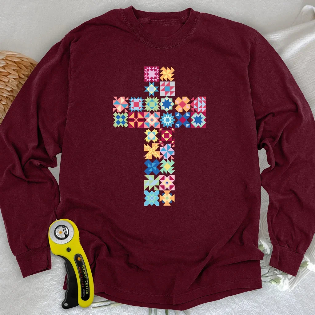 Patchwork Faith Cross Long Sleeve T-shirt