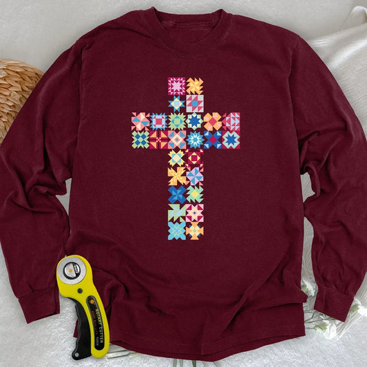 Patchwork Faith Cross Long Sleeve T-shirt