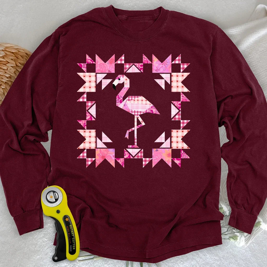 Patchwork Flamingo Panel Long Sleeve T-shirt