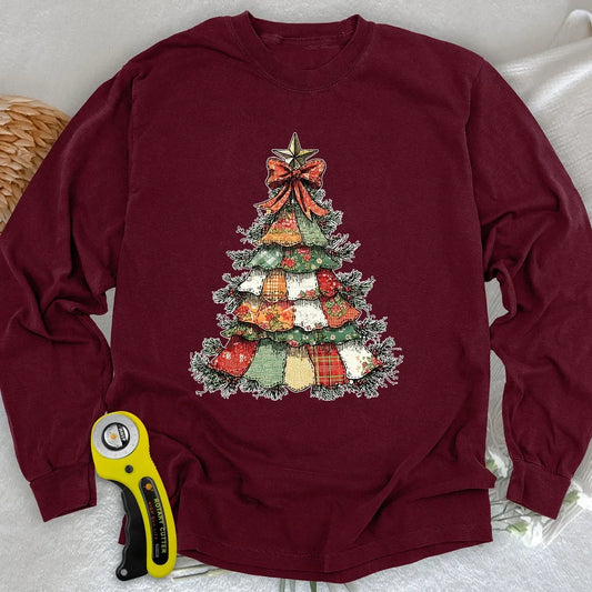Patchwork Xmas Tree Long Sleeve T-shirt
