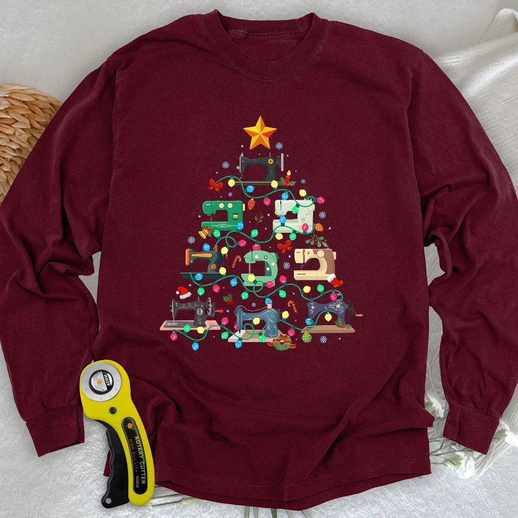 Sewing Christmas Tree Long Sleeve T-shirt