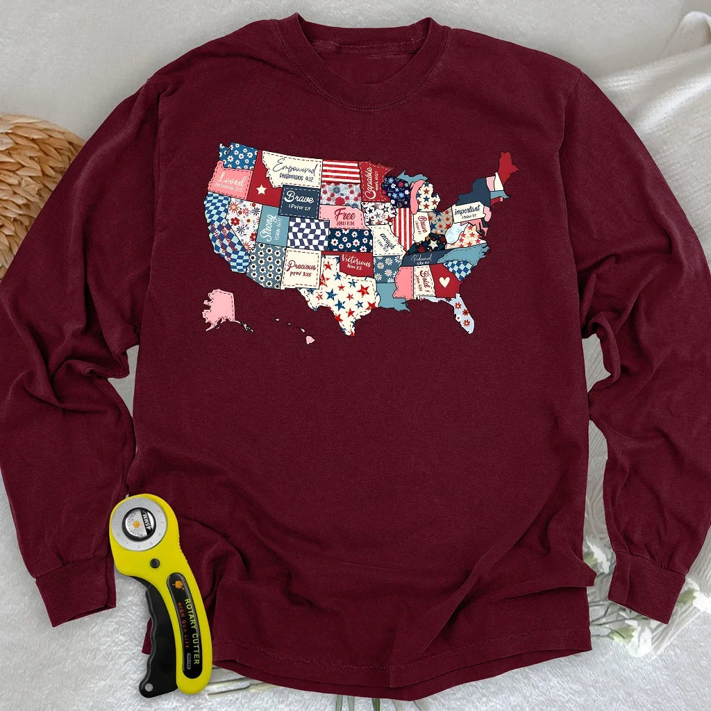 USA Quilt Map Long Sleeve T-shirt