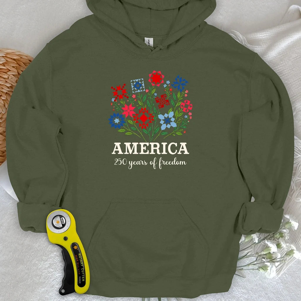 Americana Quilt Blooms Hoodie