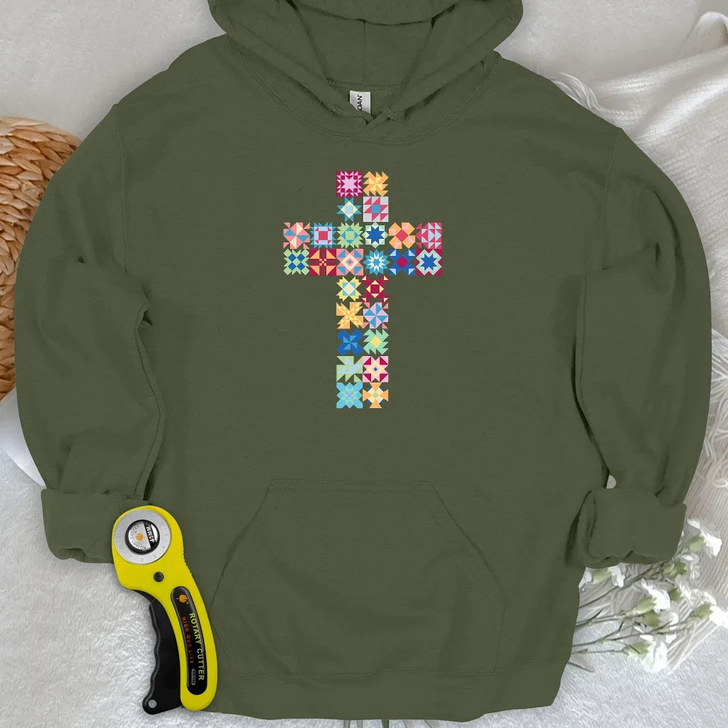 Patchwork Faith Cross Hoodie