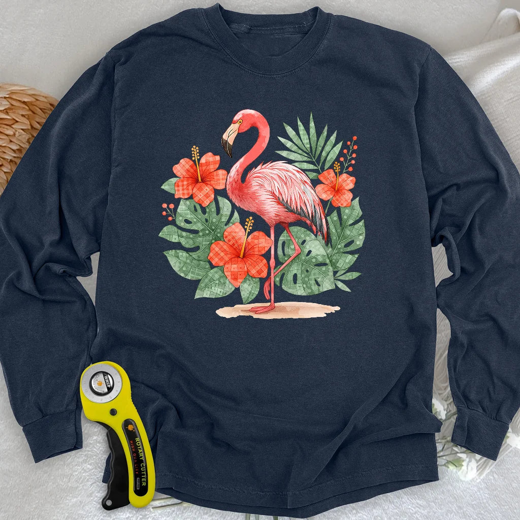 Flamingo & Floral Patchwork Long Sleeve T-shirt