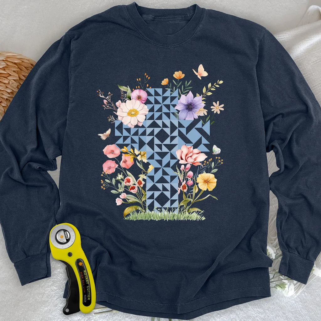 Floral Faith Quilt Long Sleeve T-shirt