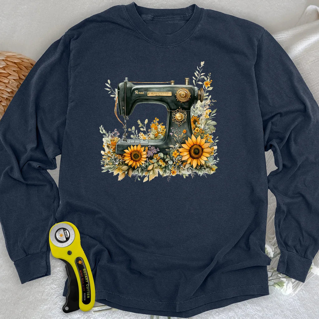 Floral Sewing Machine Long Sleeve T-shirt