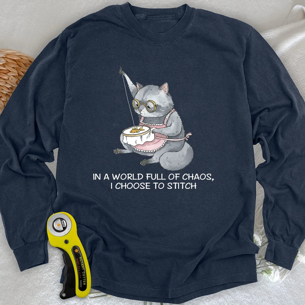 Granny Cat Sewist Long Sleeve T-shirt