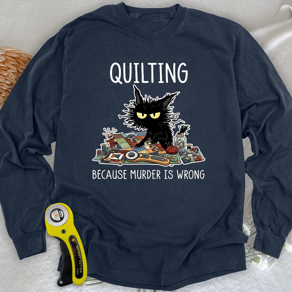 Grumpy Quilter Cat Long Sleeve T-shirt