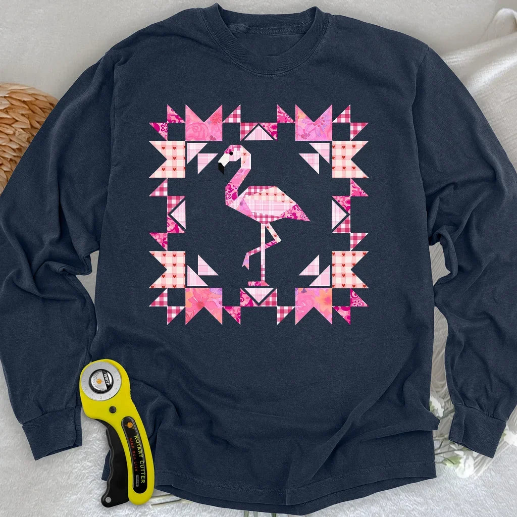 Patchwork Flamingo Panel Long Sleeve T-shirt