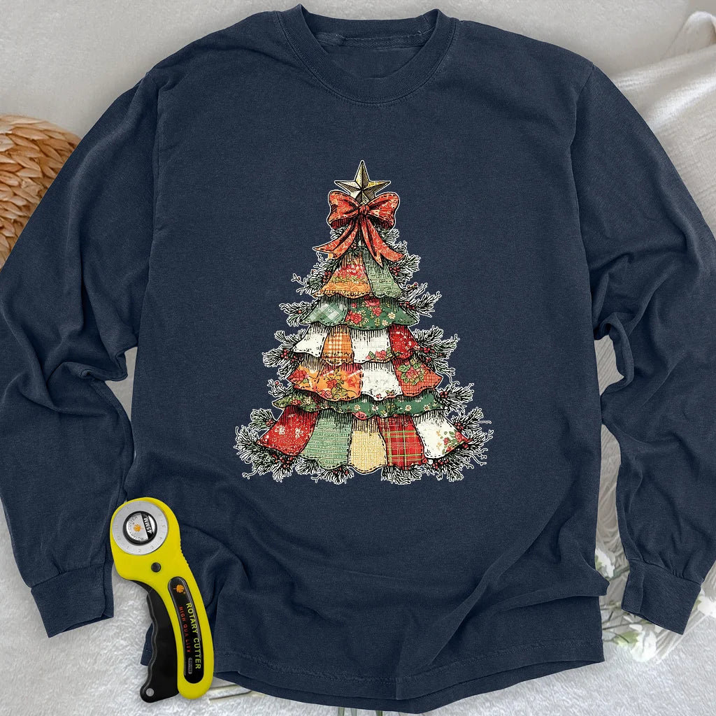 Patchwork Xmas Tree Long Sleeve T-shirt