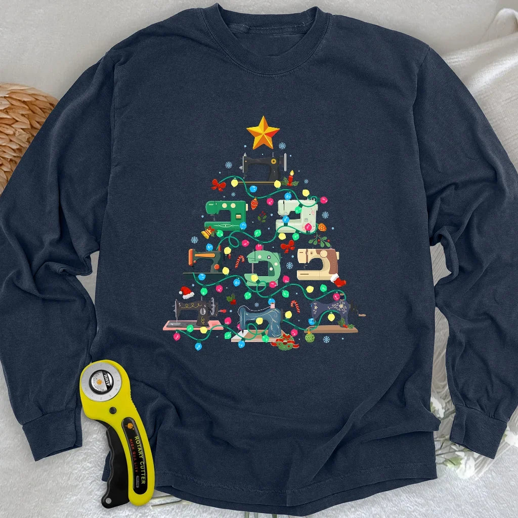 Sewing Christmas Tree Long Sleeve T-shirt
