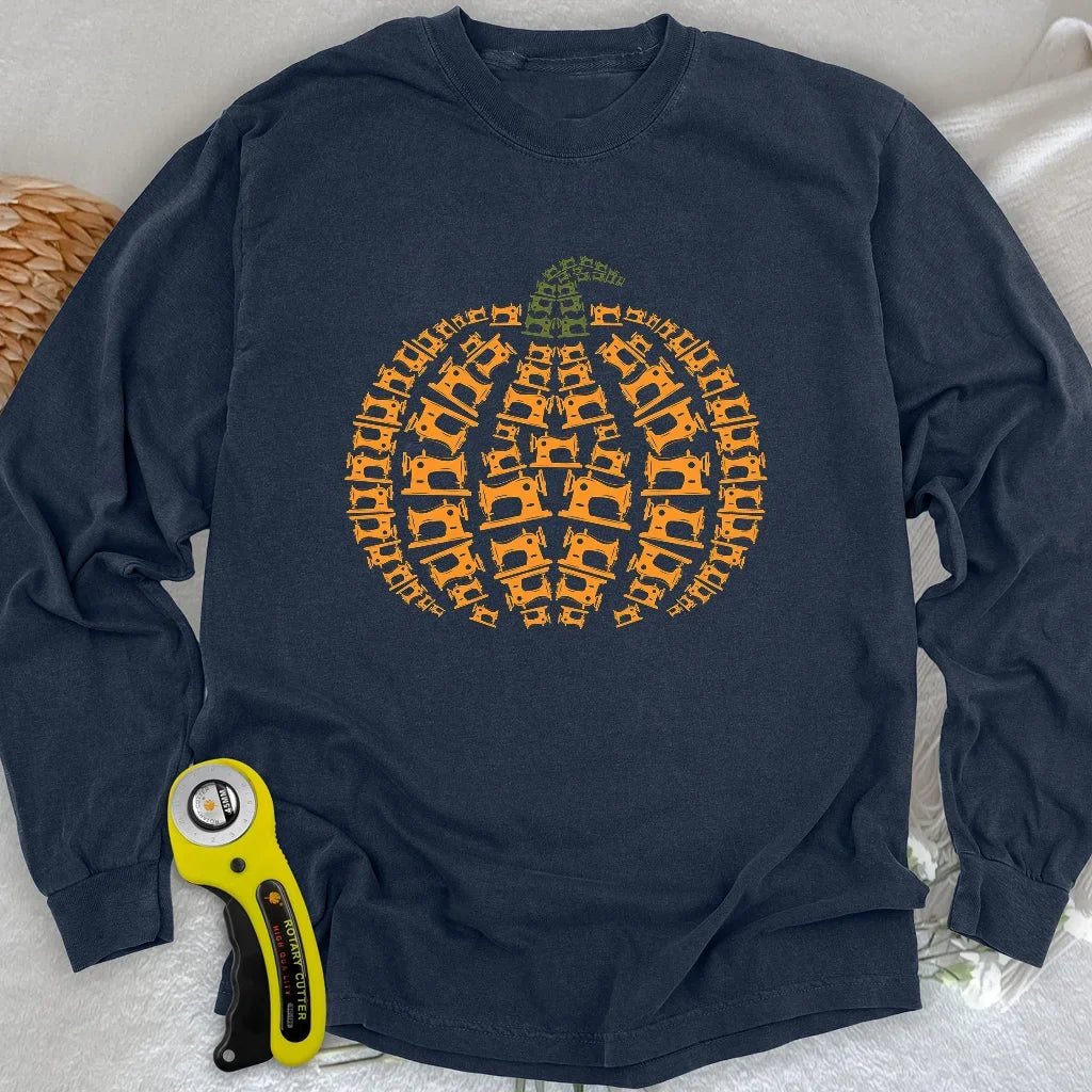 Sewing Machine Pumpkin Long Sleeve T-shirt